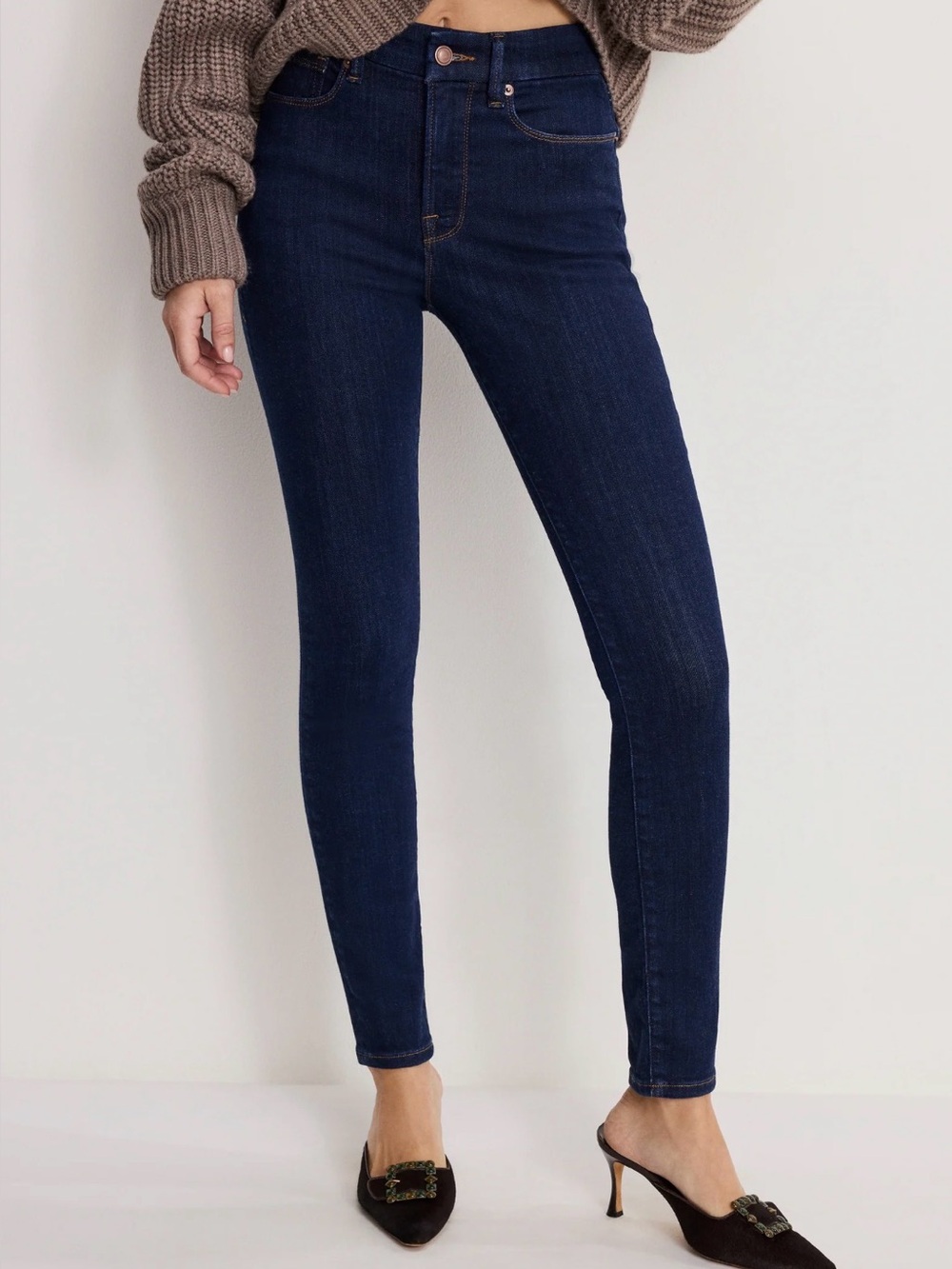 Good American Good Legs Mid Rise Skinny Dark Blue Jeans Size 4 Denim